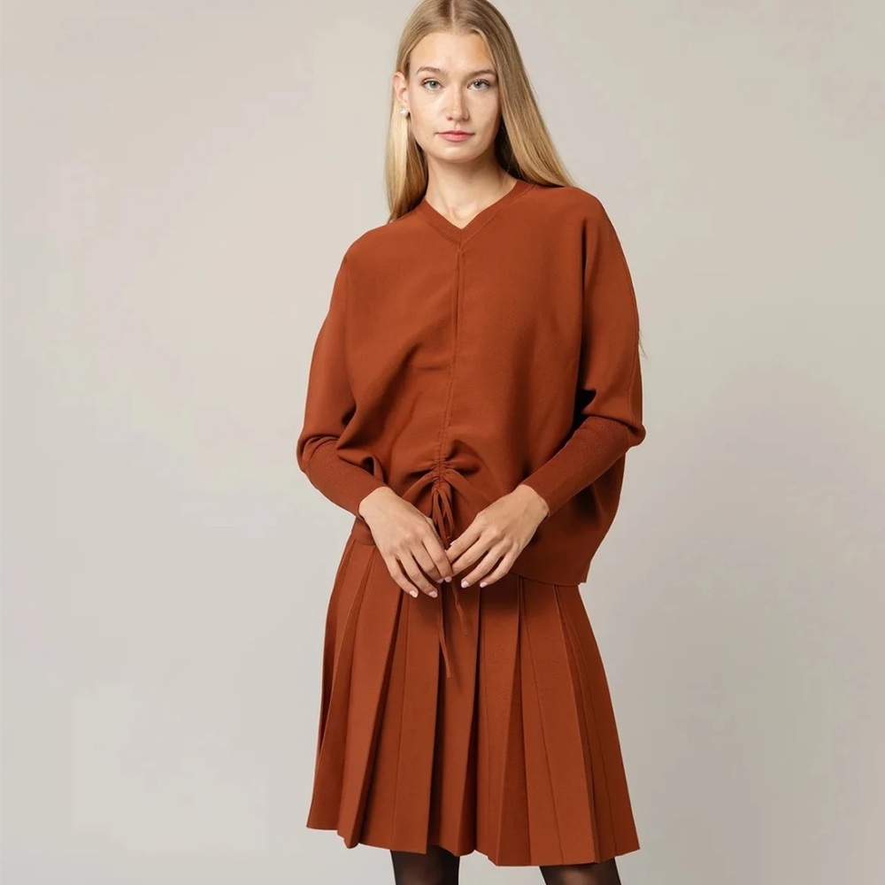Rust Tie-Front V-Neck Sweater Top - Women